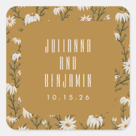 Adesivo Quadrado Boho Rústico Floral Mostarda Amarelo Casamento Per