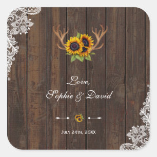 Adesivo Quadrado Boho Sunflower Antlers Casamento de Wood Lace