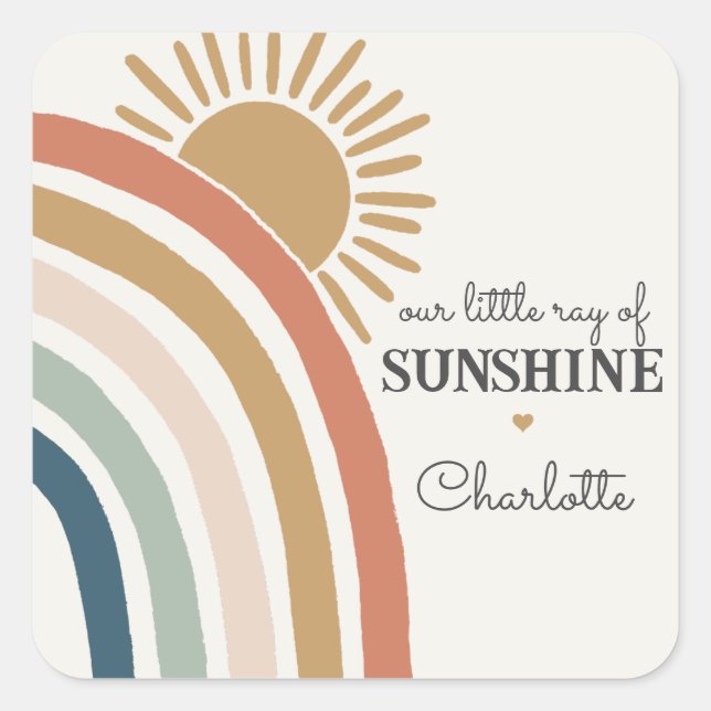 Adesivo Quadrado boho sunshine favor para aniversário ou chá de fra (Frente)
