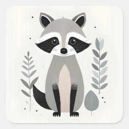 Adesivo Quadrado Boho Sweet Raccoon minimalista na floresta