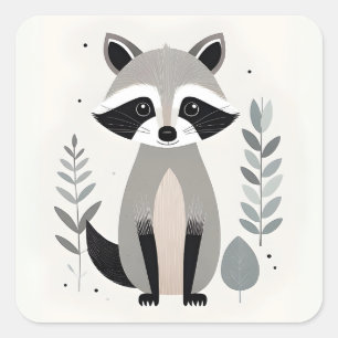 Adesivo Quadrado Boho Sweet Raccoon minimalista na floresta