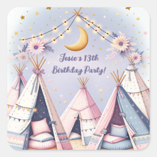 Adesivo Quadrado Boho Teepee Girly Sleepover SlumbParty
