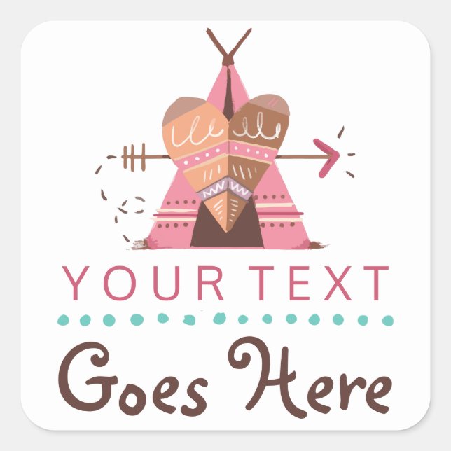 Adesivo Quadrado Boho Teepee Tribal Native Heart & Arrow Boutique (Frente)