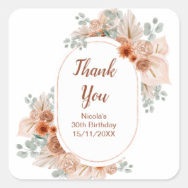 Adesivo Quadrado Boho Terracotta Pampas Grass Birthday