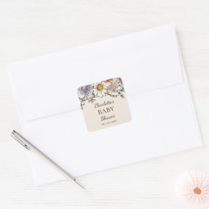 Adesivo Quadrado Boho Vintage Chá de fraldas Floral Envelope Selo