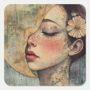 Adesivo Quadrado Boho Vintage Woman e Half Moon
