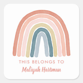 Adesivo Quadrado Boho Watercolor Nome do Arco-Íris Nome da Escola E