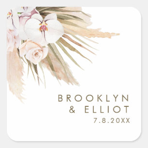 Adesivo Quadrado Boho Watercolor Pampas Grass Weding Favor