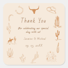 Adesivo Quadrado Boho Western Cowboy Ilustração Casamento