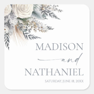 Adesivo Quadrado Boho White Rose Floral Flower Garden Casamento