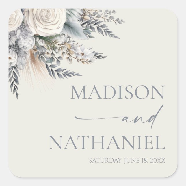 Adesivo Quadrado Boho White Rose Floral Flower Garden Casamento (Frente)