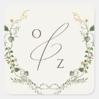 Boho Wildflower BeigeMonograma Wreath Envelope Sea