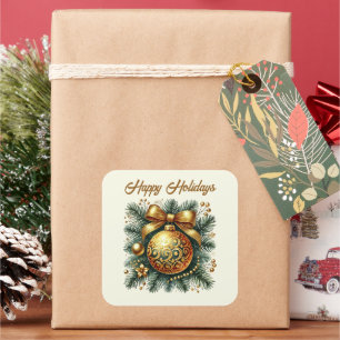 Adesivo Quadrado Boia de ouro de Natal Feliz Férias