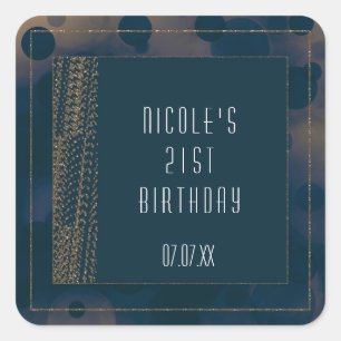 Adesivo Quadrado Bokeh Glam Blue & Dourado Favkers