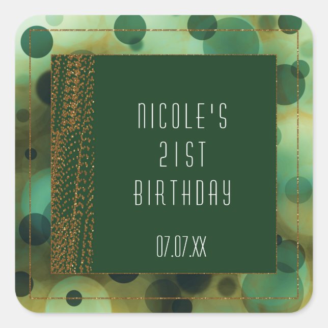 Adesivo Quadrado Bokeh Glam Green e Dourados Padrões (Frente)