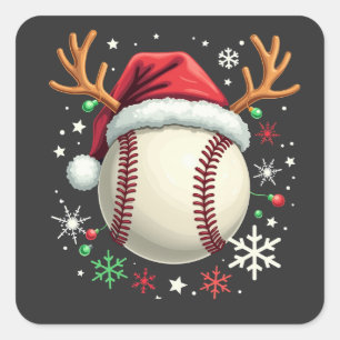 Adesivo Quadrado Bola de Baseball com Cavalos de Reindeer e Natal