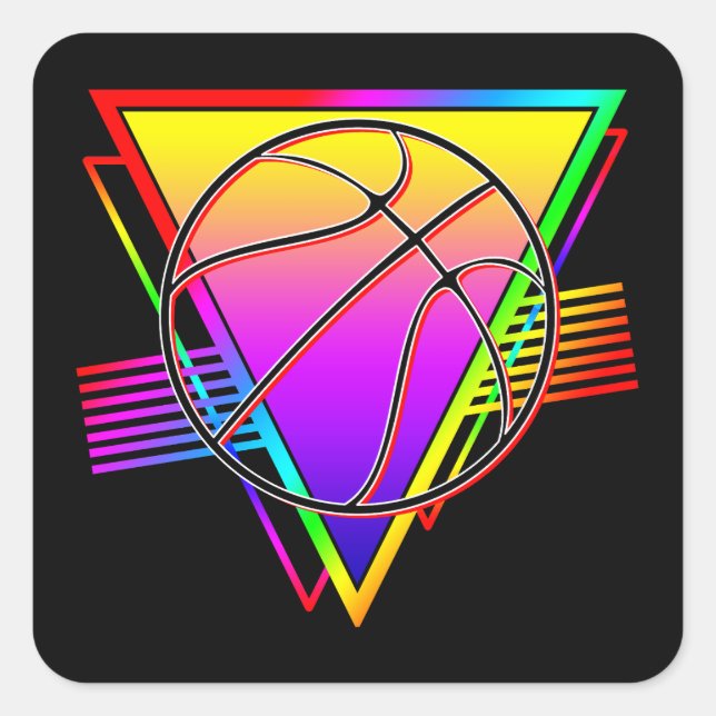 Adesivo Quadrado Bola de Basquete Retro Moderna (Frente)