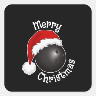 Adesivo Quadrado Bola de boliche com Santa Hat. Jogadores de bolich