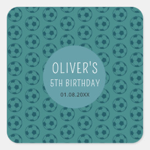 Adesivo Quadrado Bola de Futebol Azul para Meninos Festa de Anivers
