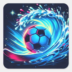 Adesivo Quadrado Bola de Futebol de Surf Futurista Oceano