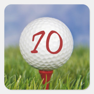 Adesivo Quadrado bola de golfe no aniversário de 70 de teia vermel
