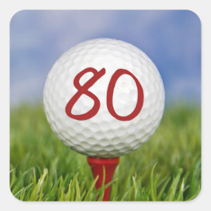 Adesivo Quadrado bola de golfe no aniversário de 80 de teia vermelh