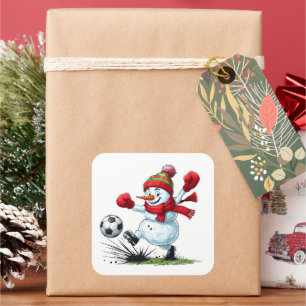 Adesivo Quadrado Bola de Neve Jogando Futebol Chutando Bola
