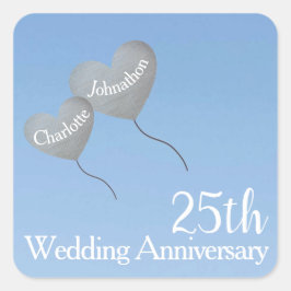 Adesivo Quadrado Bola de prata de aniversário de 25 anos de casamen