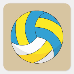 Adesivo Quadrado Bola de Voleibol de Cartoon