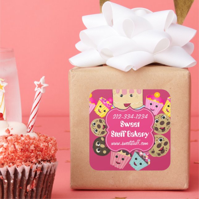 Adesivo Quadrado Bolachas e padaria de Cupcake (Festa)