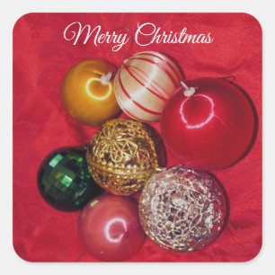 ADESIVO QUADRADO BOLAS DE NATAL RETRÔ FELIZ NATAL