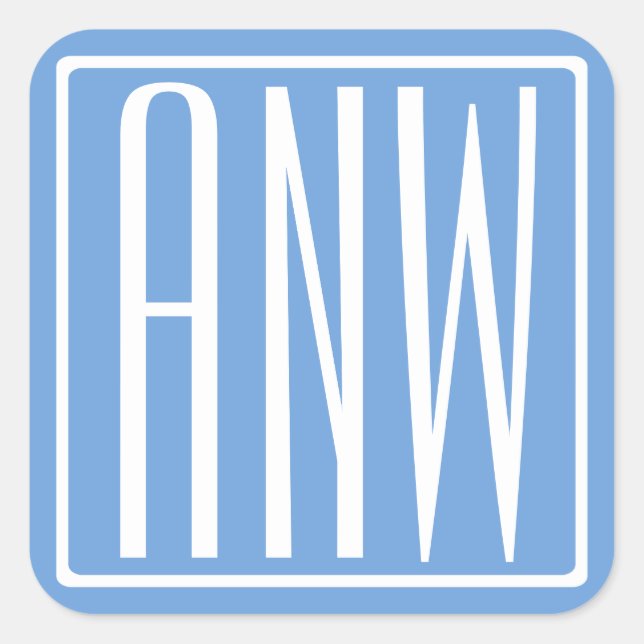 Adesivo Quadrado Bold Modern 3 Iniciais Monograma | Azul macio (Frente)