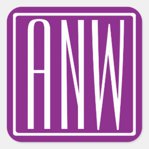 Adesivo Quadrado Bold Modern 3 Iniciais Monograma Branco e Roxo