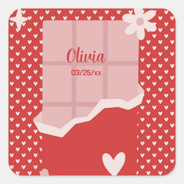 Adesivo Quadrado Bold Red Heart Love Design - Perfeito para Gi Pers (Frente)