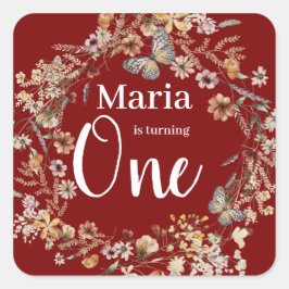 Adesivo Quadrado Bold Rustic Floral Baby Birday