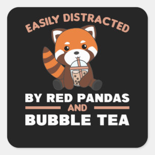 Adesivo Quadrado Bolha Chá Vermelho Panda Chocolate Fora de Boba