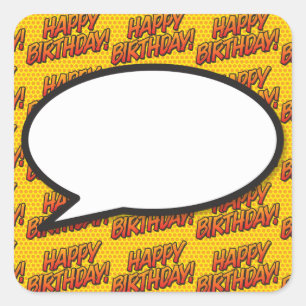 Adesivo Quadrado Bolha de Fala de Feliz Aniversário Diversão Quadri