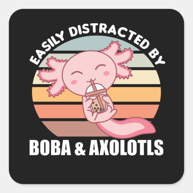 Adesivo Quadrado Bolha Tea Axolotl Chocolate Animais Doce Boba (Frente)