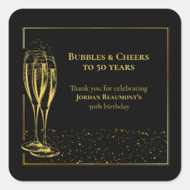 Adesivo Quadrado Bolhas e Festa de aniversário Preta Dourada 50