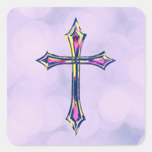 Adesivo Quadrado Bolhas Roxas Azuis e Cross Sticker