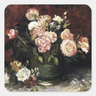 Adesivo Quadrado Boliche com Peonies e Rosas - Gogh