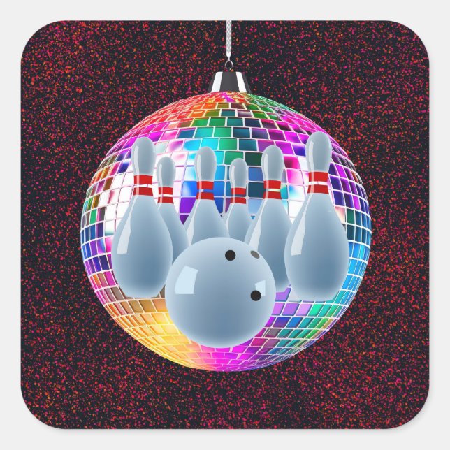 Adesivo Quadrado Boliche Neon Disco Ball Glitter (Frente)
