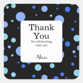 Adesivo Quadrado Bolinhas Azul do Céu Simples Preto Obrigado