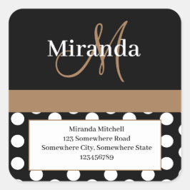 Adesivo Quadrado Bolinhas branca do Monograma castanho Endereço de