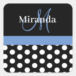 Adesivo Quadrado Bolinhas branca preto monograma azul