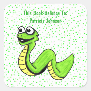 Adesivo Quadrado Bolinhas Cobra de Cartoon Verde Brilhante