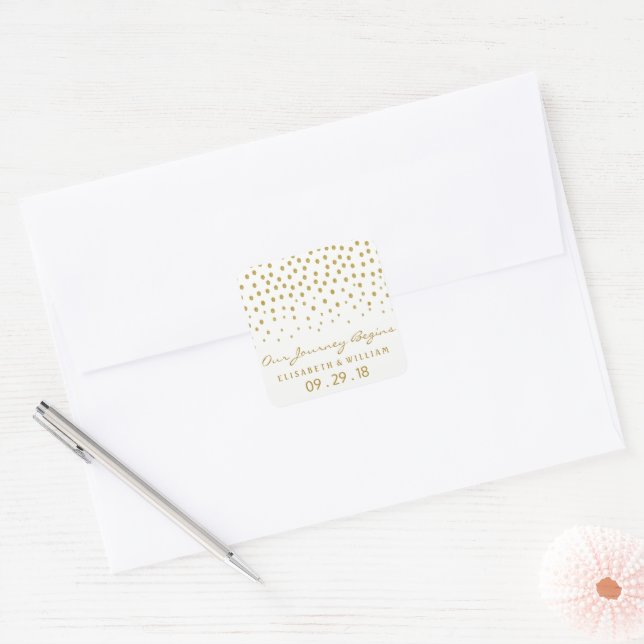 Adesivo Quadrado Bolinhas Dourada - Branco e Dourado - Casamento (Envelope)
