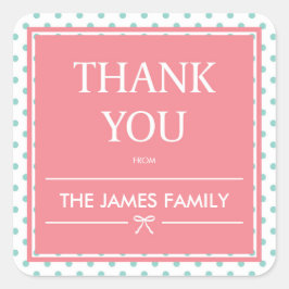 Adesivo Quadrado Bolinhas e Faixa de Opções do Chá de fraldas Rosa 