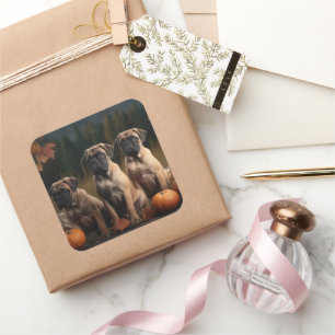 Adesivo Quadrado Bolmastiff Puppy Autumn Delight Pumpkin