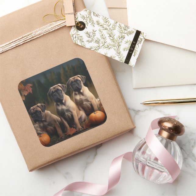 Adesivo Quadrado Bolmastiff Puppy Autumn Delight Pumpkin (Presentear)